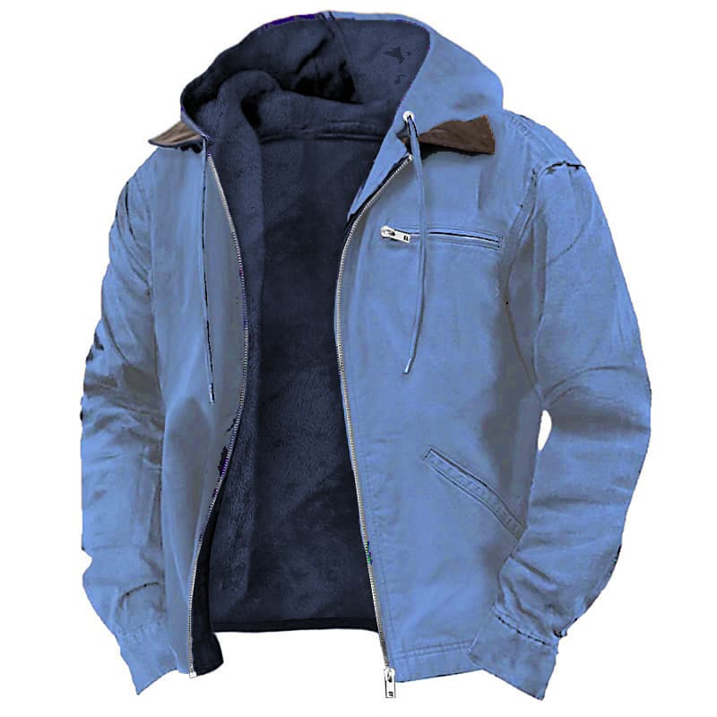 ​Men's Casual Retro Hooded Jacket With Zipper - Windproof Polyester Coat For Everyday Wear (Black, Gray, Navy, Green, Camel)​