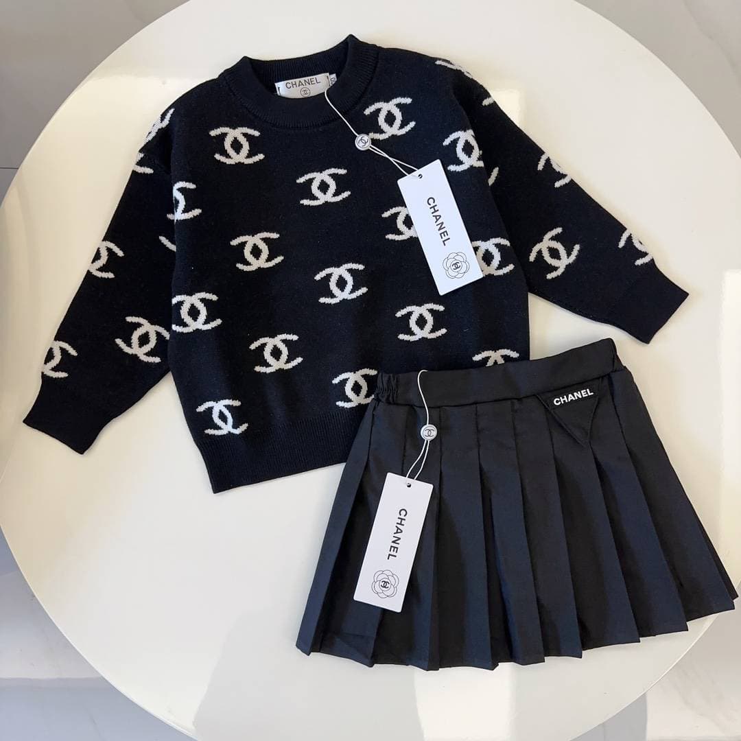 Ensemble de survêtement pour filles 2027 : jupe plissée, pull en maille, adorable ensemble 100 % coton, deux pièces, mode et confortable, idéal p