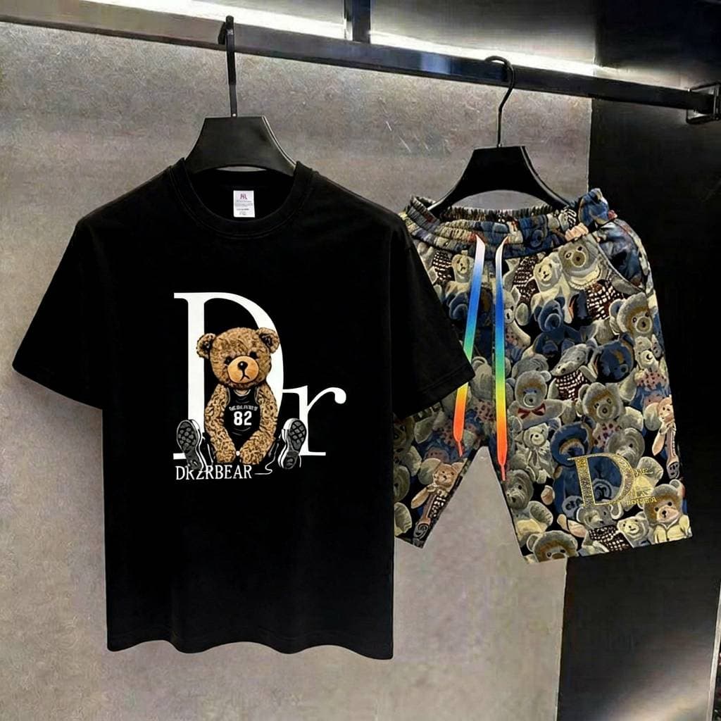 Men's Summer Short Sleeve T-Shirt & Shorts Set - Trendy Cotton Casual Outfit With Printed Design