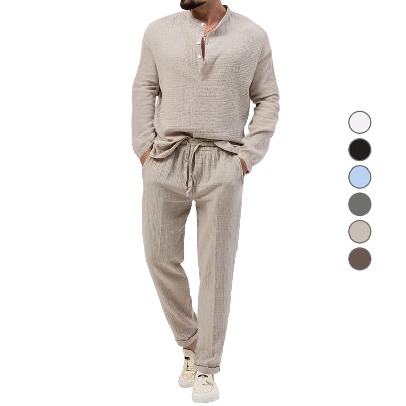 2024 Spring and Autumn Wear Men's Solid Color Casual T-shirt sleeved Shirt Long Pants Set
