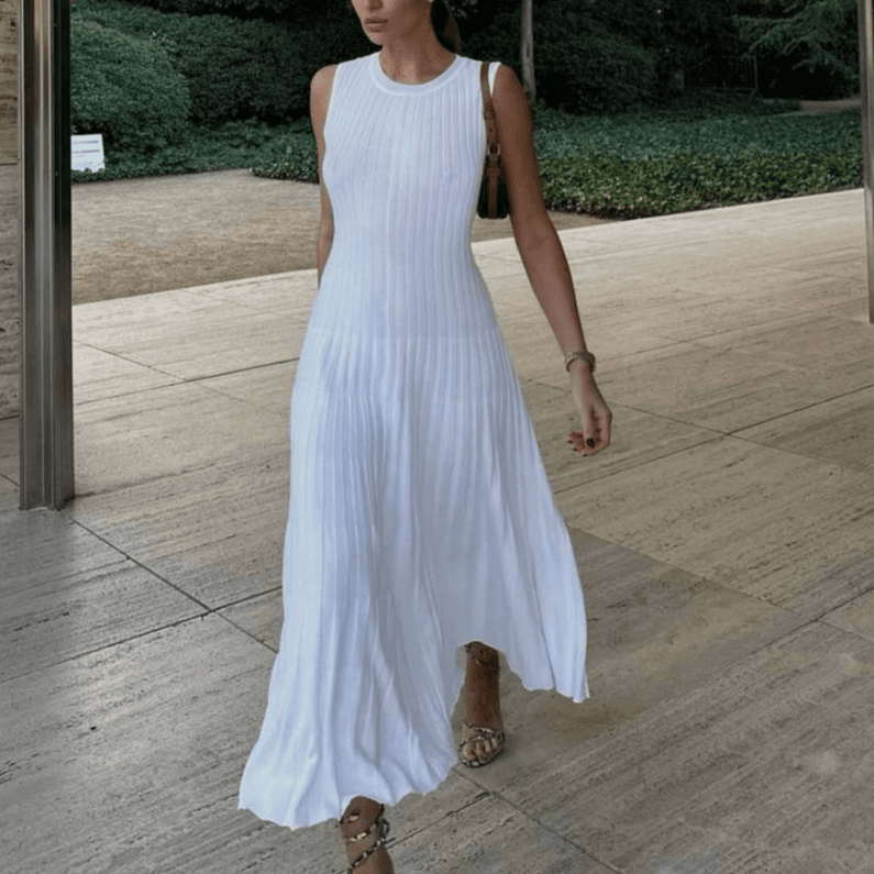 women's new knitted dress casual waist round neck large pit stripes slim knitted long skirt for women