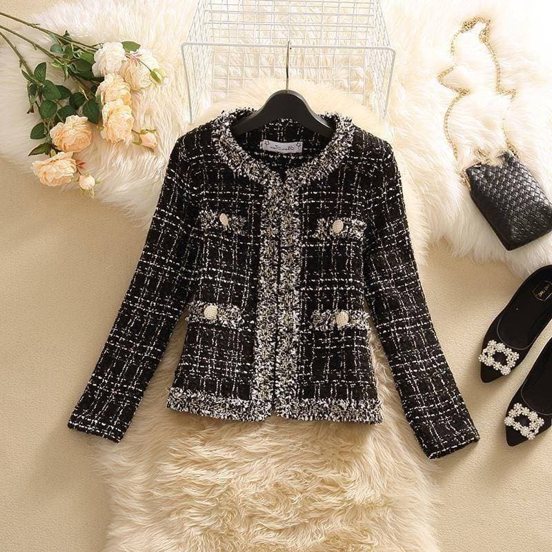 Women's Clothing Temperament Woolen Top Tweed Jacket