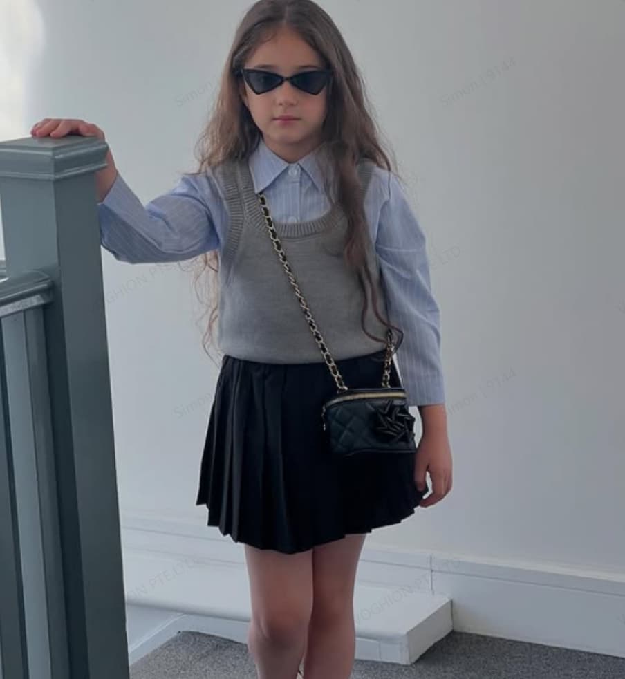 Girls' 3-Piece Set - Striped Shirt & Pleated Skirt | Preppy Autumn Outfit