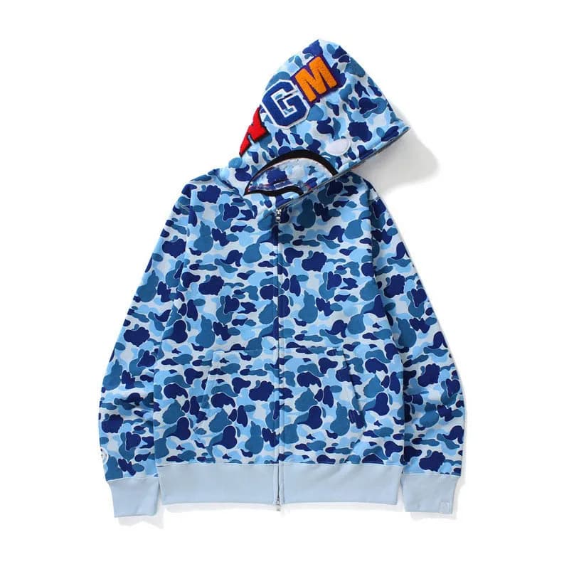 Sweat à capuche zippé en forme de requin pour homme et femme, veste camouflage tendance, sweat à capuche, polaire technique