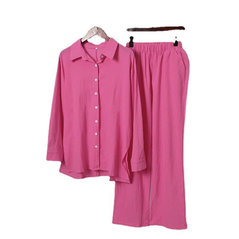 Women's shirt and pants suits long-sleeved lapel shirt and elastic pants 2-piece set fashionable office suit