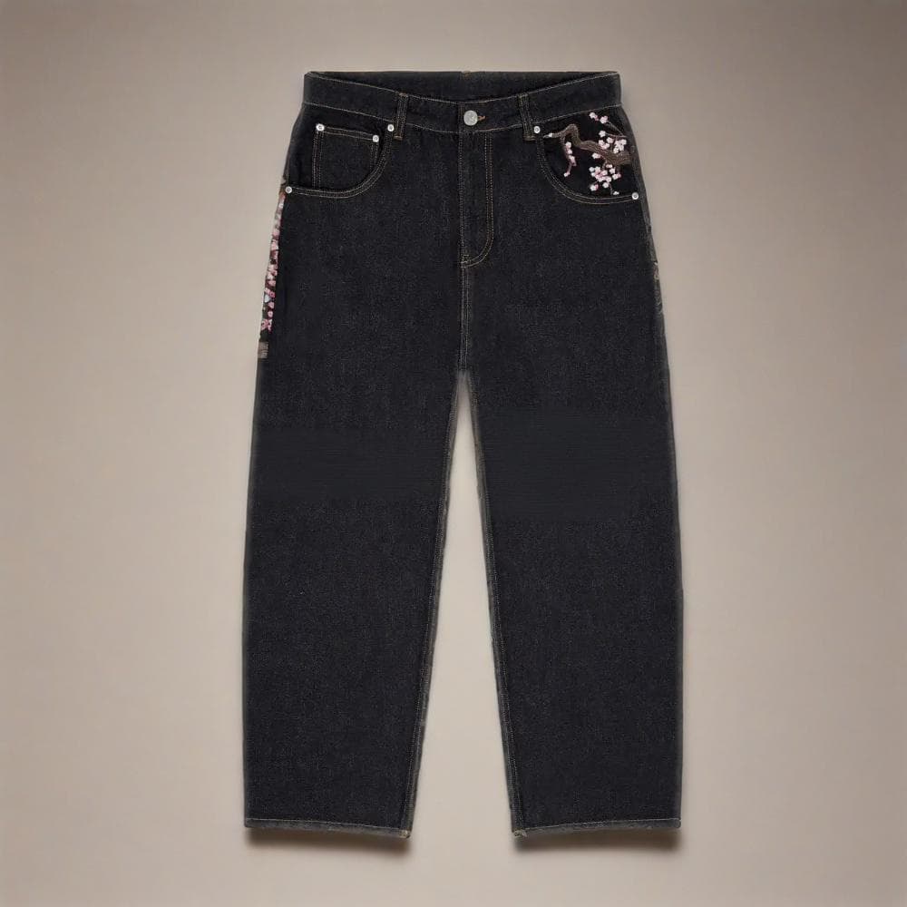 Men's Clothing Retro Embroidery Personality Street Trend Wide Leg Casual Versatile Jeans Hip Hop Trousers