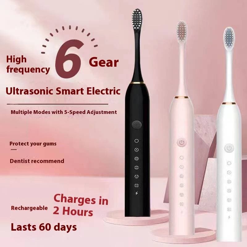Sonic Electric Toothbrush – Ultra-Soft Bristles, 5 Modes, 30-Day Battery, USB Charging (White/Black/Pink, 3 Brush Heads + Travel Case Option)​