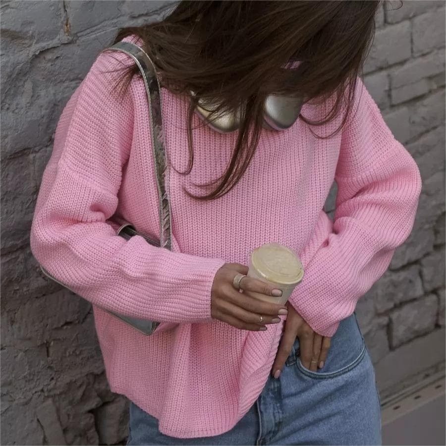 Women's Clothing solid color round neck sweater 2024 spring and autumn loose knit sweater Ins pullover sweater female