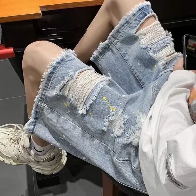Men's Clothing Thin Five Point Denim Shorts Trendy Ripped Slim Casual Trendy Brand Breeches Pants