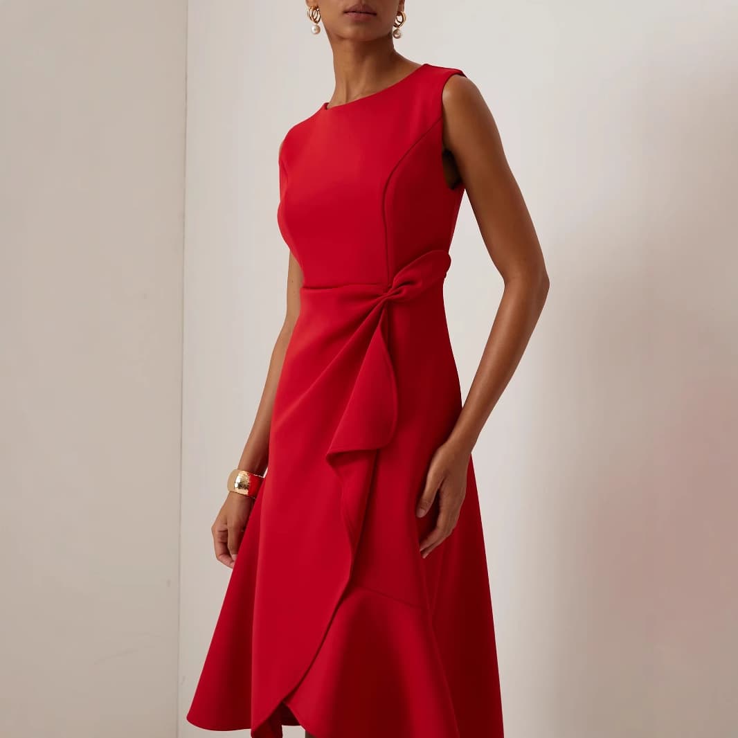 Women's Clothing Sleeveless Red Temperament Round Neck Dress