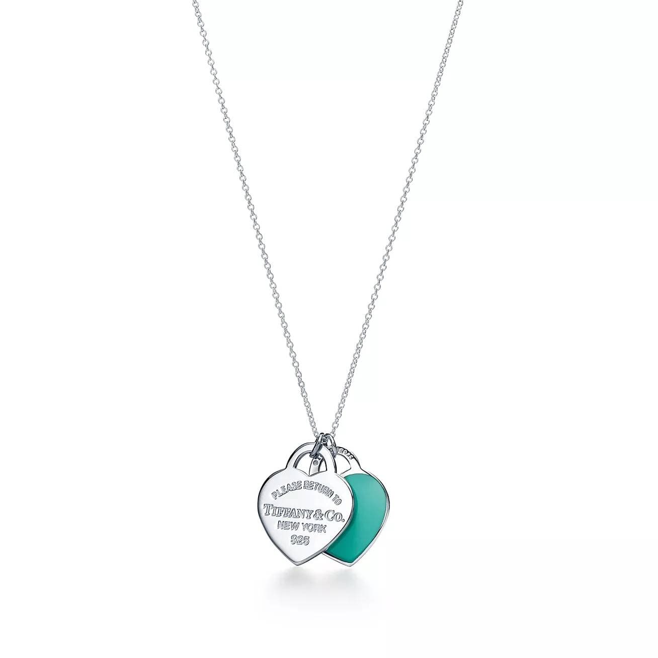 Collier double cœur Return To T-Series en argent sterling rose/bleu, mini