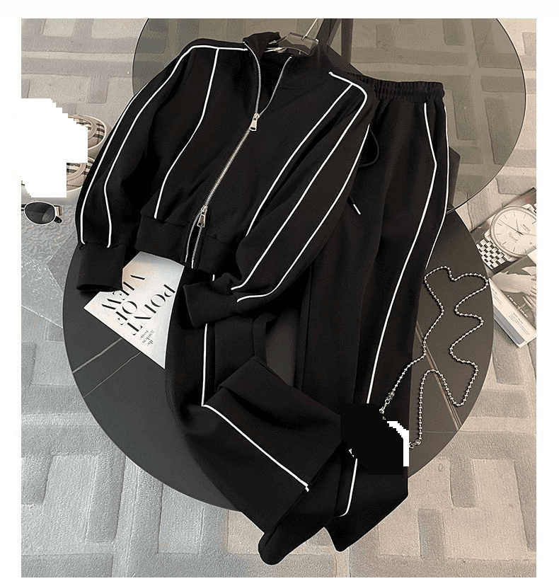 Women's Clothing Fashionable And Casual, Age Reducing Stylish Zippered Sweatshirt Jacket Wide Leg Pants Two Piece Suit