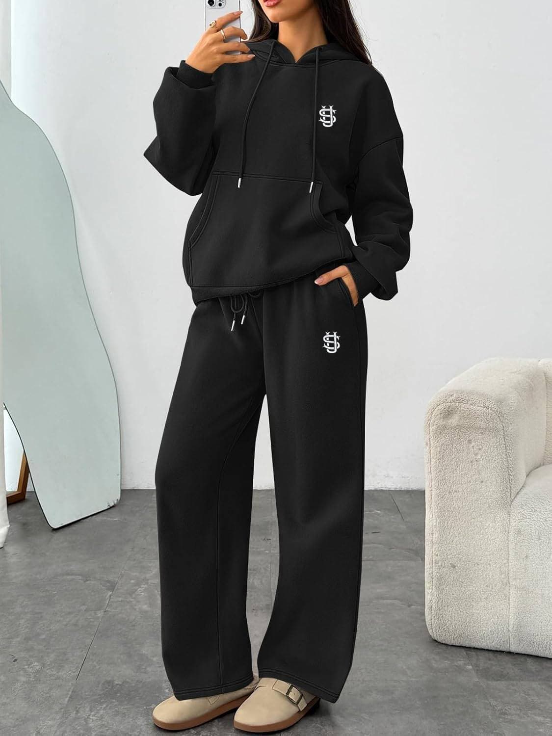 Women’s Oversized Hoodie And Sweatpants Set Fleece Lined Two Piece Tracksuit With Drawstring Hood Casual Lounge Wear Outfit S