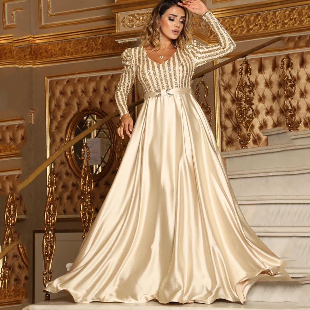 Women's fashion V-neck dress with wide swing sexy long skirt with tail banquet evening dress