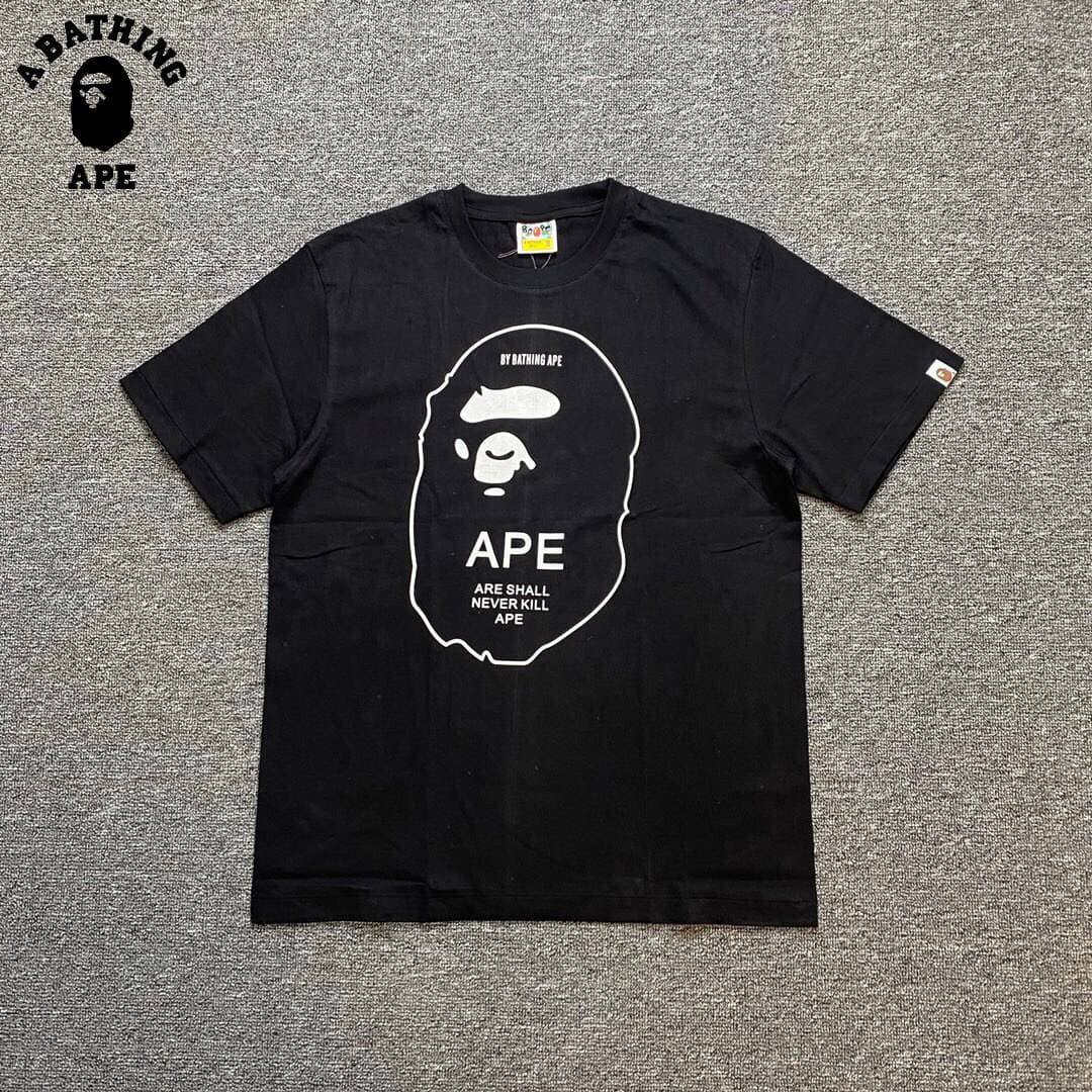 A BATHING APE BAPE-Black And White Thread Headed Ape Man Logo Double-sided Printed Short Sleeved T-shirt Made Of Pure Cotton Fabric