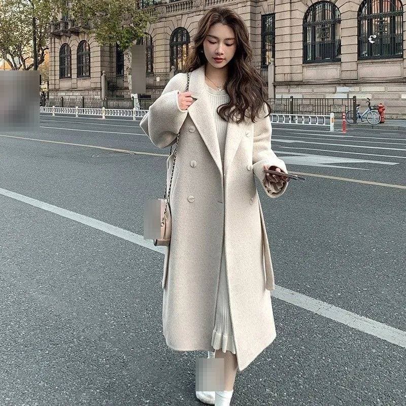 ​​Double-Breasted Belted Wool Coat – Oversized Trench Coat With Notched Lapel (S-XXXL, 5 Elegant Colors, Office-to-Event Staple)​​