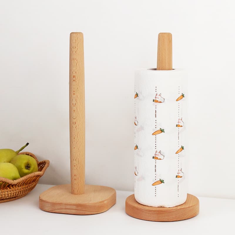 Kitchen Wooden Roll Paper Towel Holder Tissue Vertical Kitchen Paper Stand Holder Storage Accessories For Kitchen