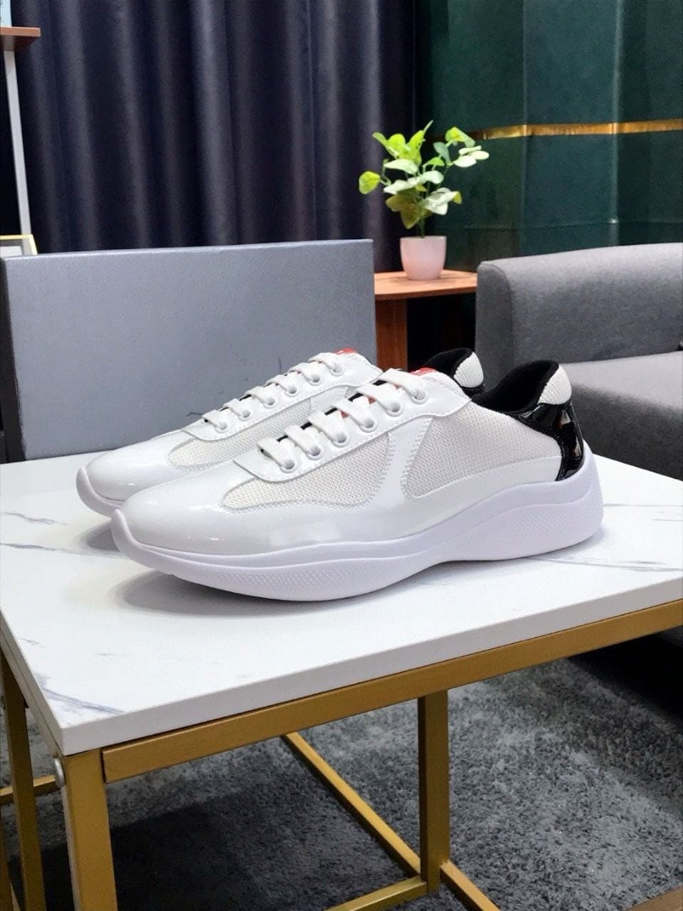 Baskets en cuir, chaussures plates vernies noires et bleues en nylon et maille, chaussures décontractées 888