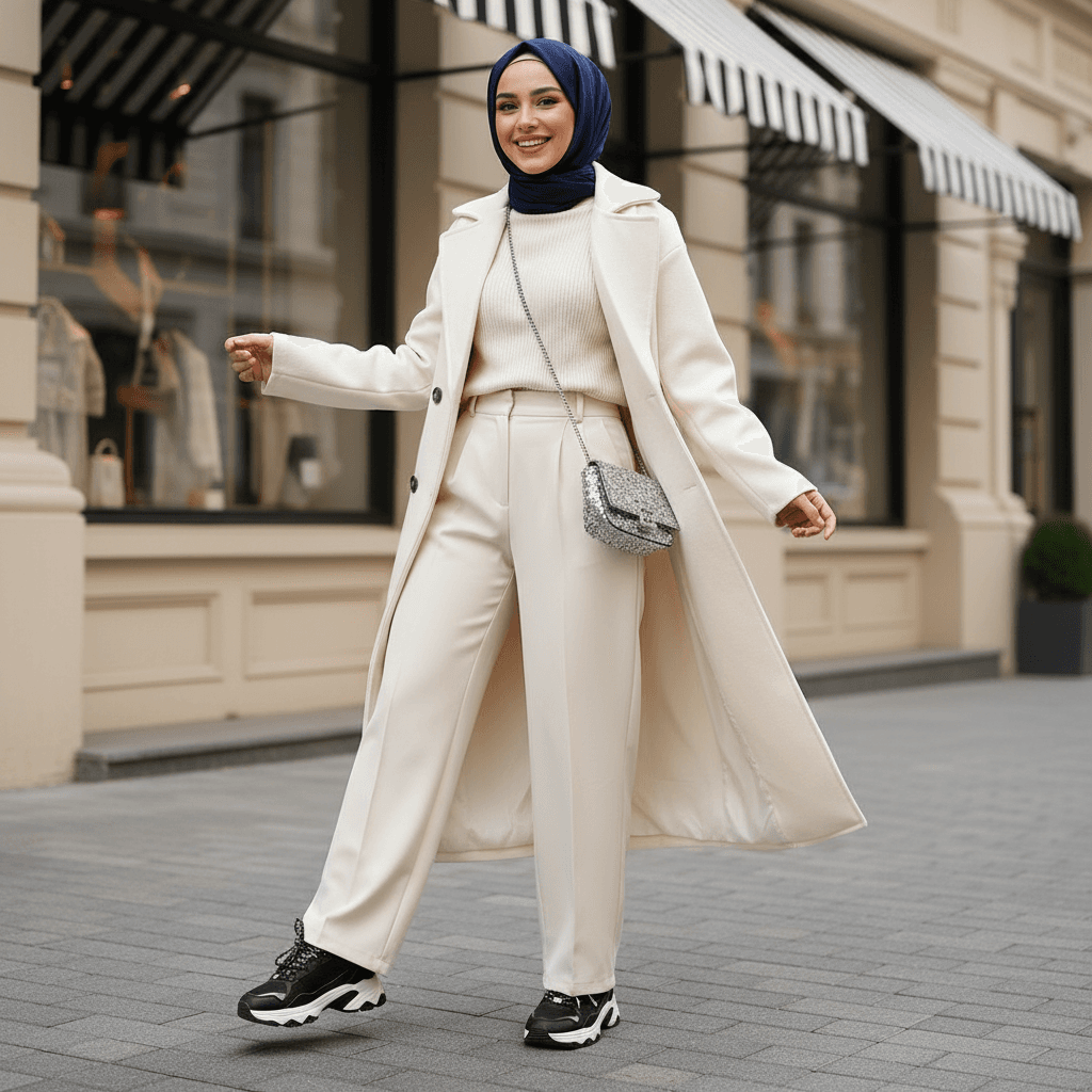 Muslim Loose Lazy Style Solid Color Knitted Zipper Lapel Sweater Dress For Women