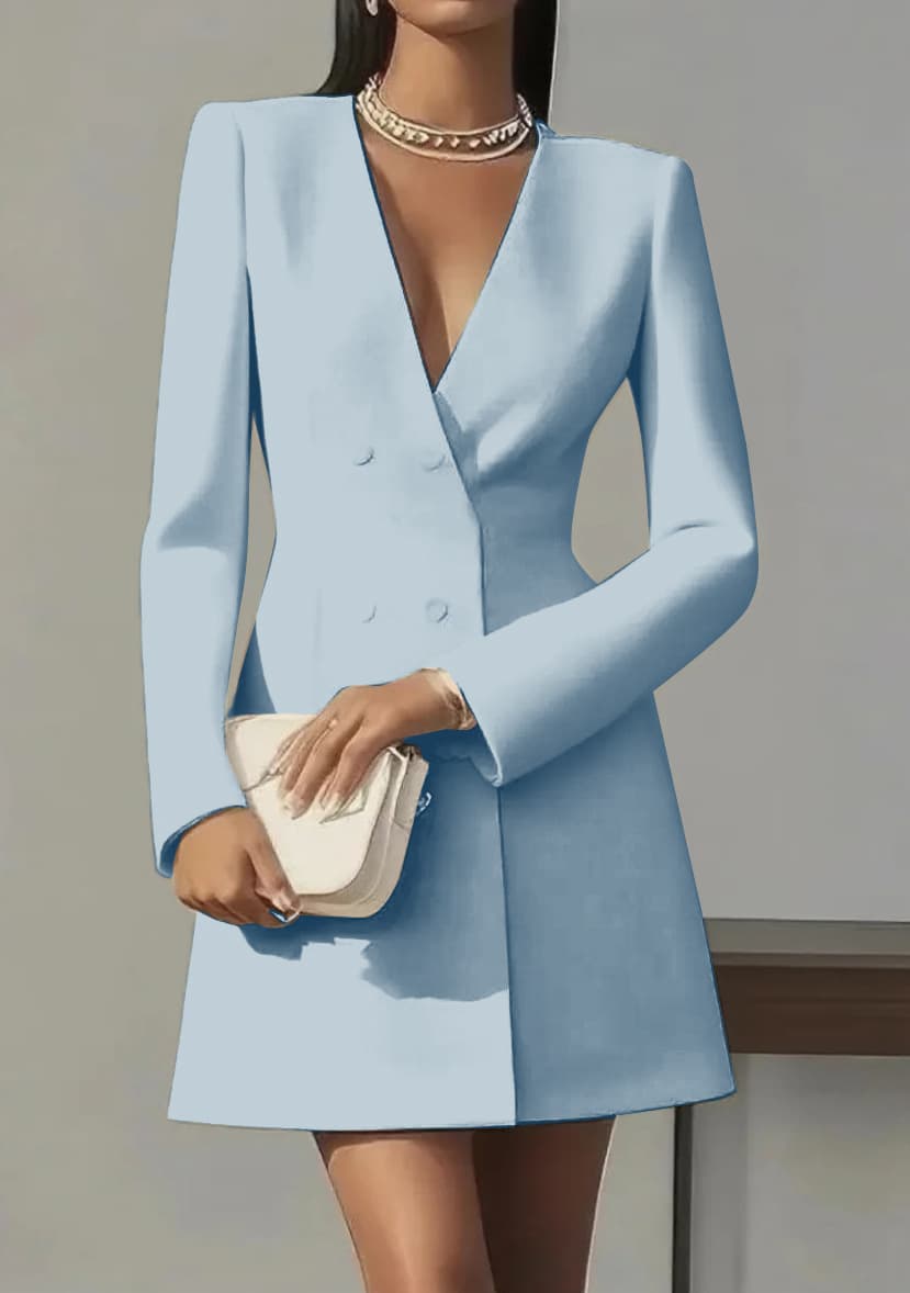 Robe élégante à manches longues et col en V, d'inspiration française, pour femme – Chic et polyvalente pour le bureau