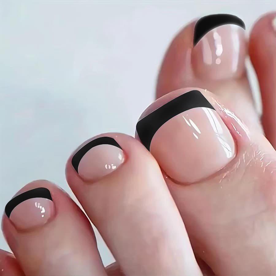 Toenail Manicure Sticker French Black Edge Wear Simple Temperament Joker European and American Foreign Trade ins Removable 24 Pieces
