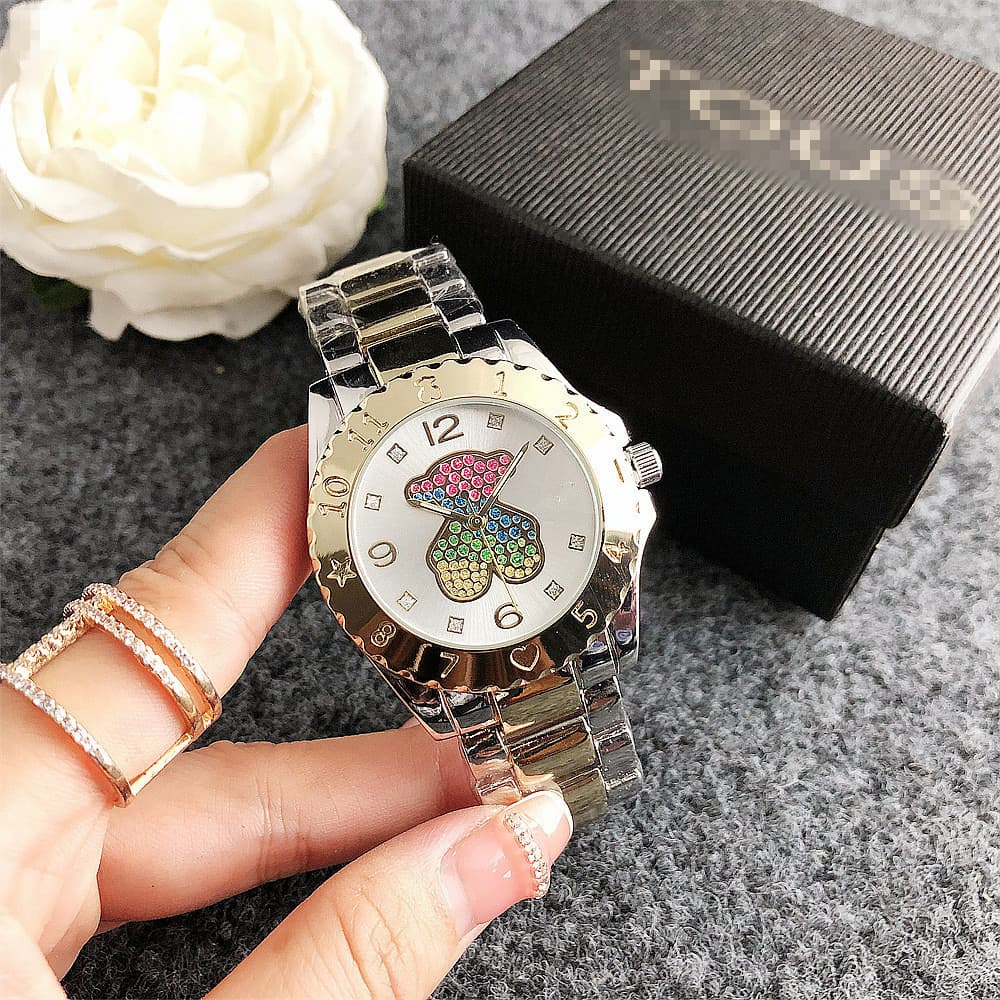 2023 New Hot Selling Watch Women's Luxury Watch Women's Color Diamond Cartoon Bear Watch Plate Women's Watch LAZADA Watch