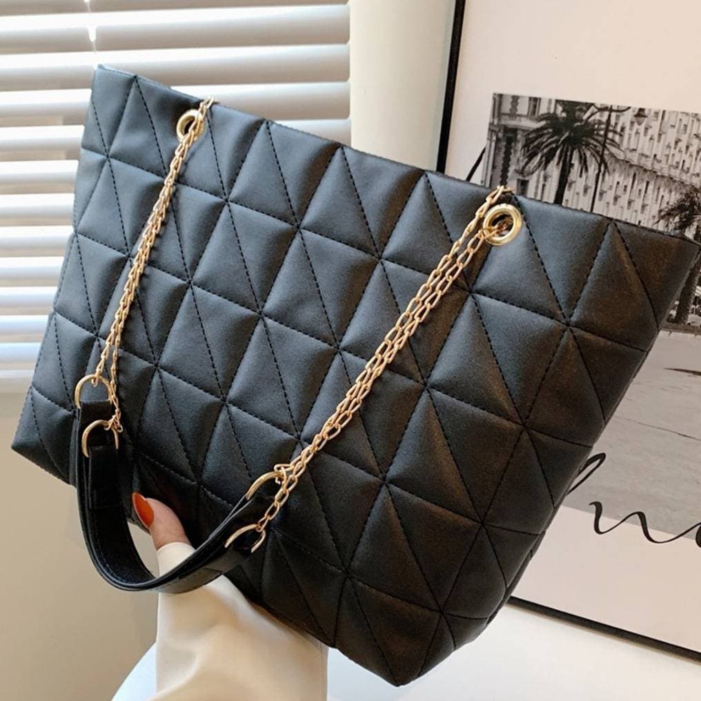Elegant Quilted Chain Strap Tote Bag For Women - Stylish Casual Shoulder & Crossbody Purse With Soft PU Leather, Spacious & Lightweight