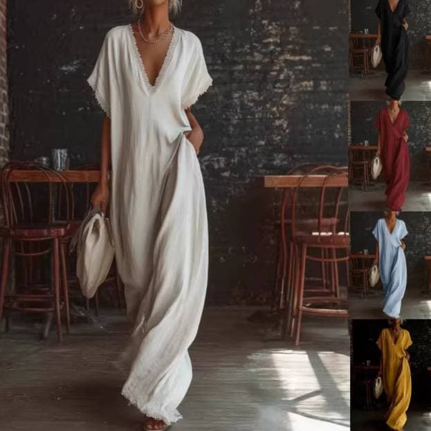 Women's Clothing Women's Casual Elegant Lace Trimmed Linen Jumpsuit Loose Fit Style Comfortable For Formal & Casual For Women