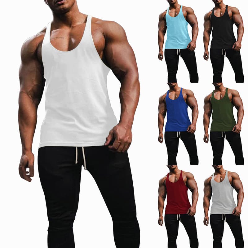 Cross-border Men's Vest Breathable Slim-fit Solid Color Summer Youth Sports Fitness Hurdle Sleeveless Bottom Shirt