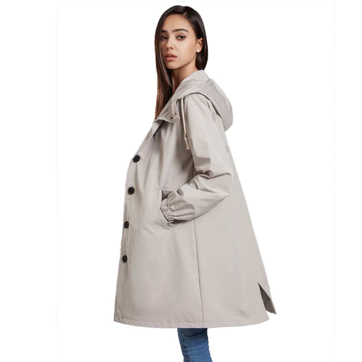 new anti splash hooded windbreaker women's casual long coat women's loose large size outdoor windbreaker 23