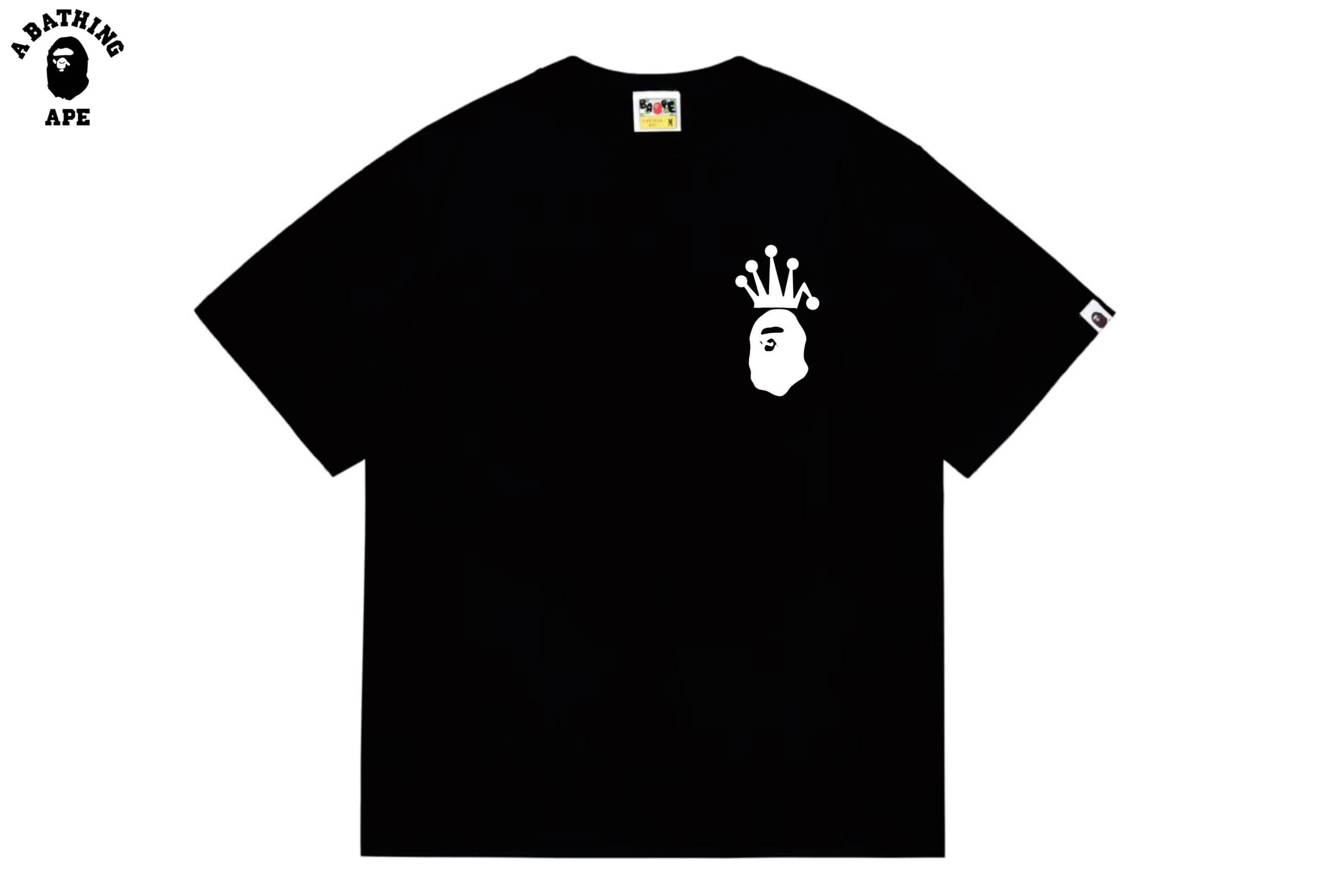 A BATHING APE BAPE-BAPE&Stussy Collaboration Stusey Letter Ape Man Crown Printed T-shirt Made Of Pure Cotton Fabric