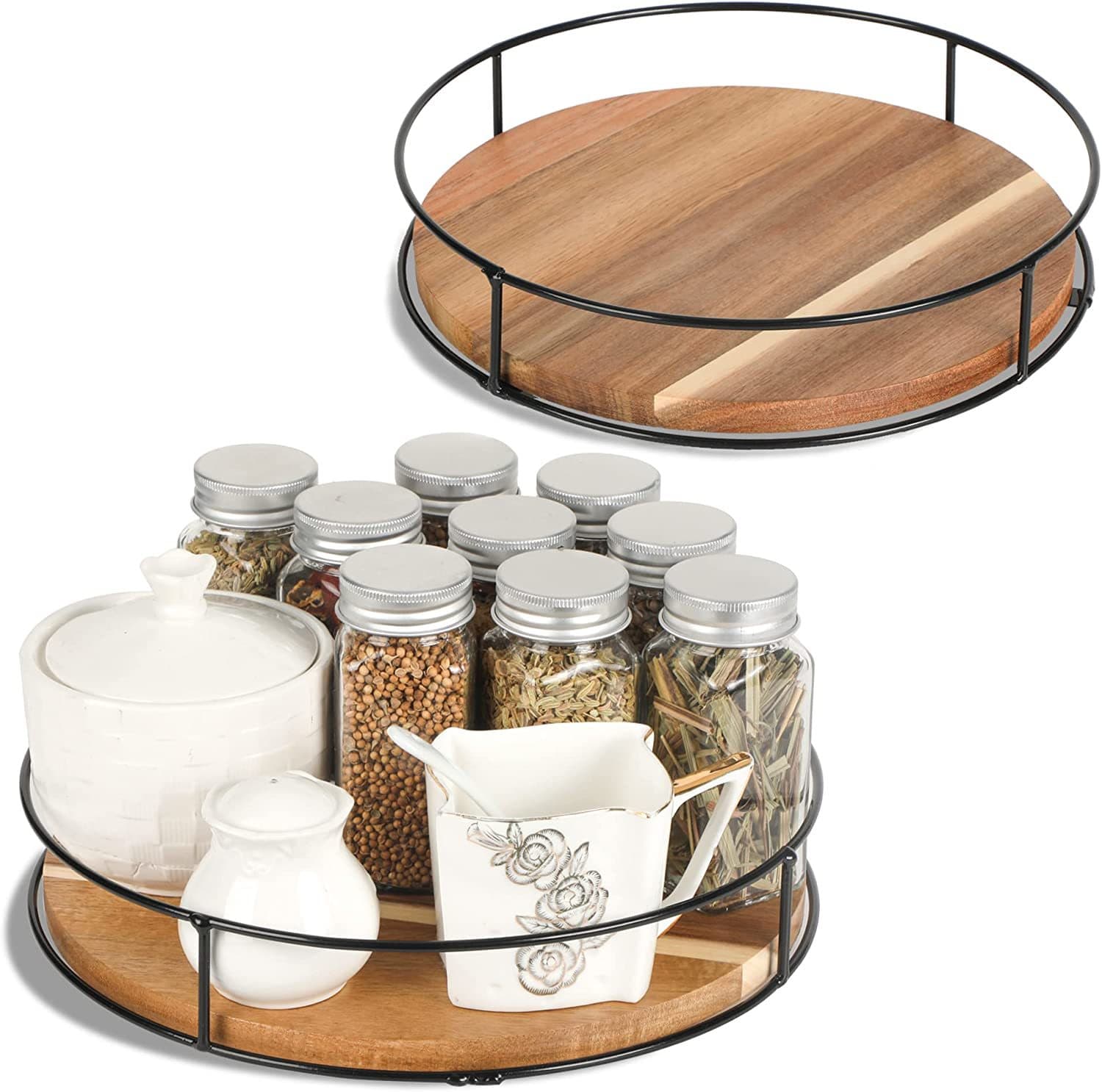 Wooden Lazy Susan Table Spice Seasoning Jar Home Tray Desktop Kitchen Shelf Storage And Finishing Supplies