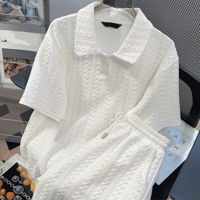 Men's Clothing Summer New Loose Simple Short Sleeved T Shirt White Two Piece Suit Trendy