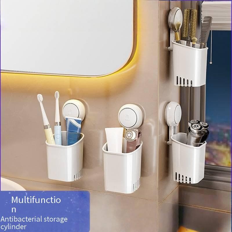 ​Wall-Mounted Toothbrush Holder With Suction Cups - No Drill Bathroom Organizer For Toothbrush & Toothpaste (Space-Saving Waterproof)​