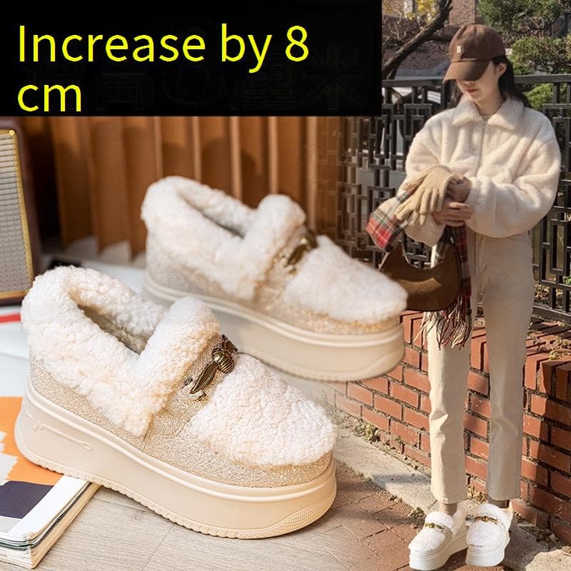 Women's Shoes Thick Soled Fur Shoes Real Fur Lining Height Increasing Women's Wool Winter Outer Wear Warm Casual Shoes Snow Cotton