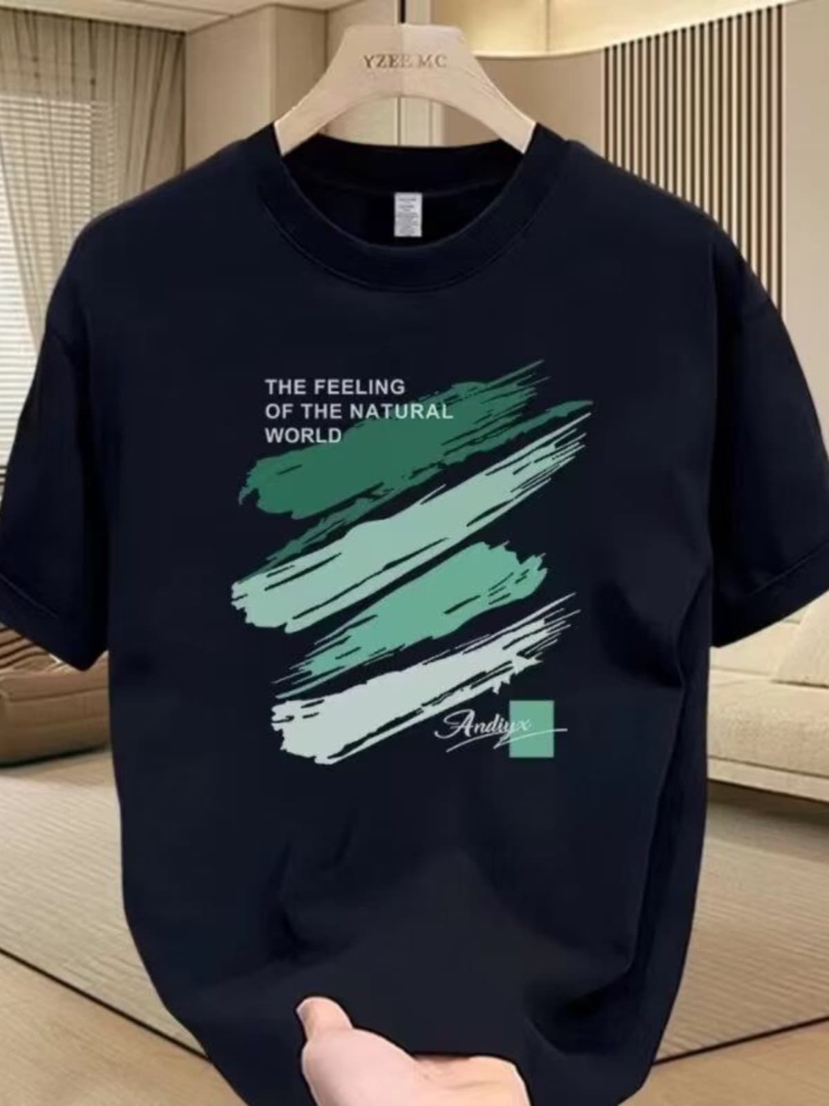 【DORAE】2026 Unisex T-shirt (100% Cotton) Black ("THE FEELING OF THE NATURAL WORLD" Print & Artistic Accent) – Casual Style For Friend Gathering