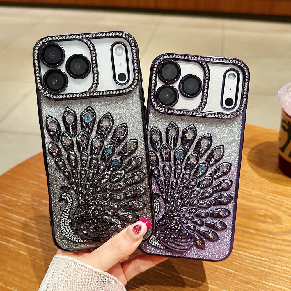 Luxury Electroplating Diamond Sparkling Peacock Cover 16 15 14 13 Plus 17Air Soft Case For Iphone 17 Pro Max