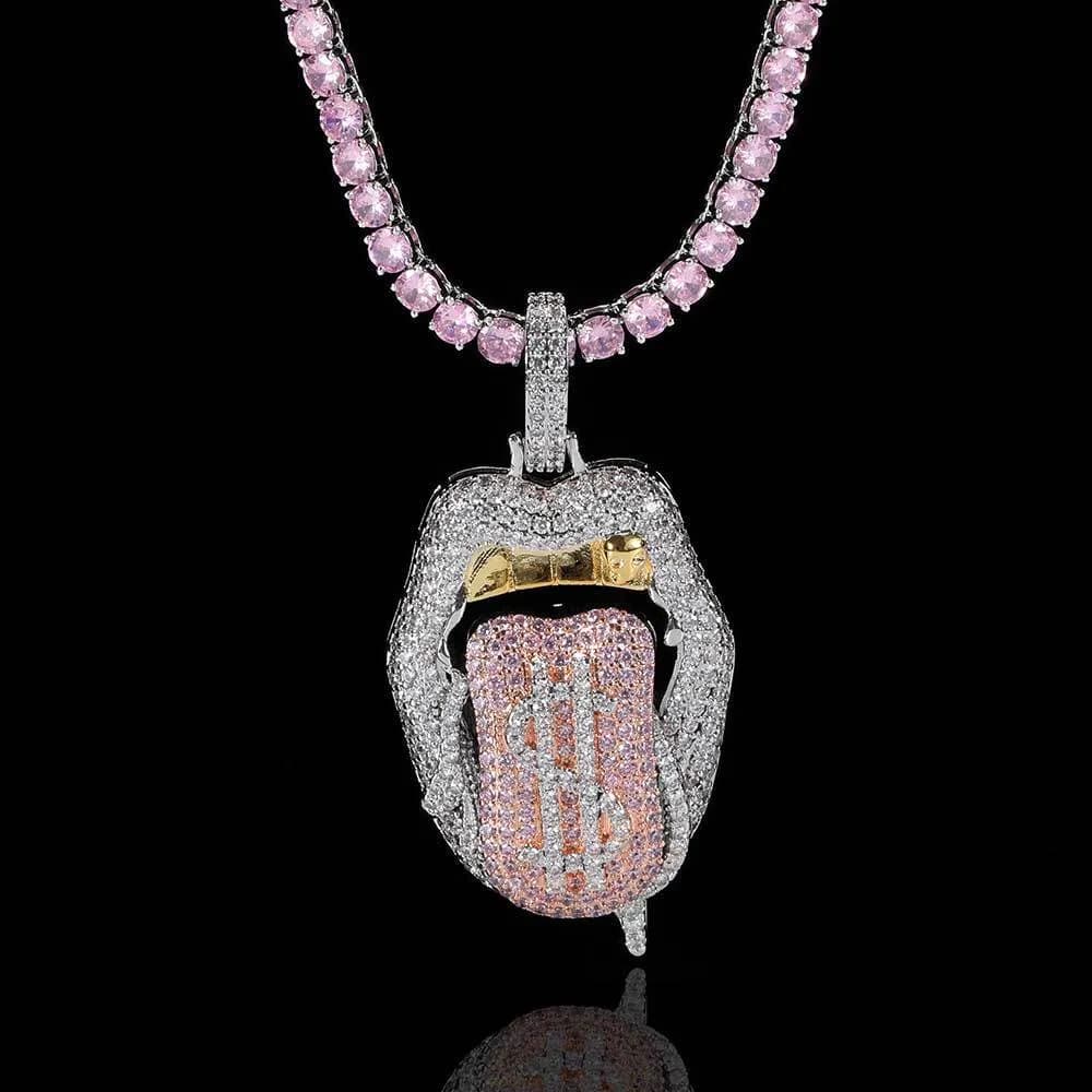 TopBling Hip Hop Dollar Tongue Pendant Necklace Jewelry Real Gold Plated Cool Men Gift