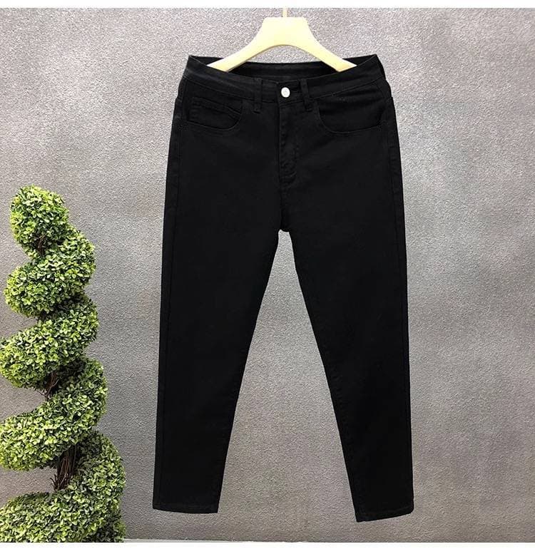Jean de couleur unie pour hommes, pantalon Slim à neuf points, de marque tendance, Slim, décontracté, blanc, pour jeunes hommes