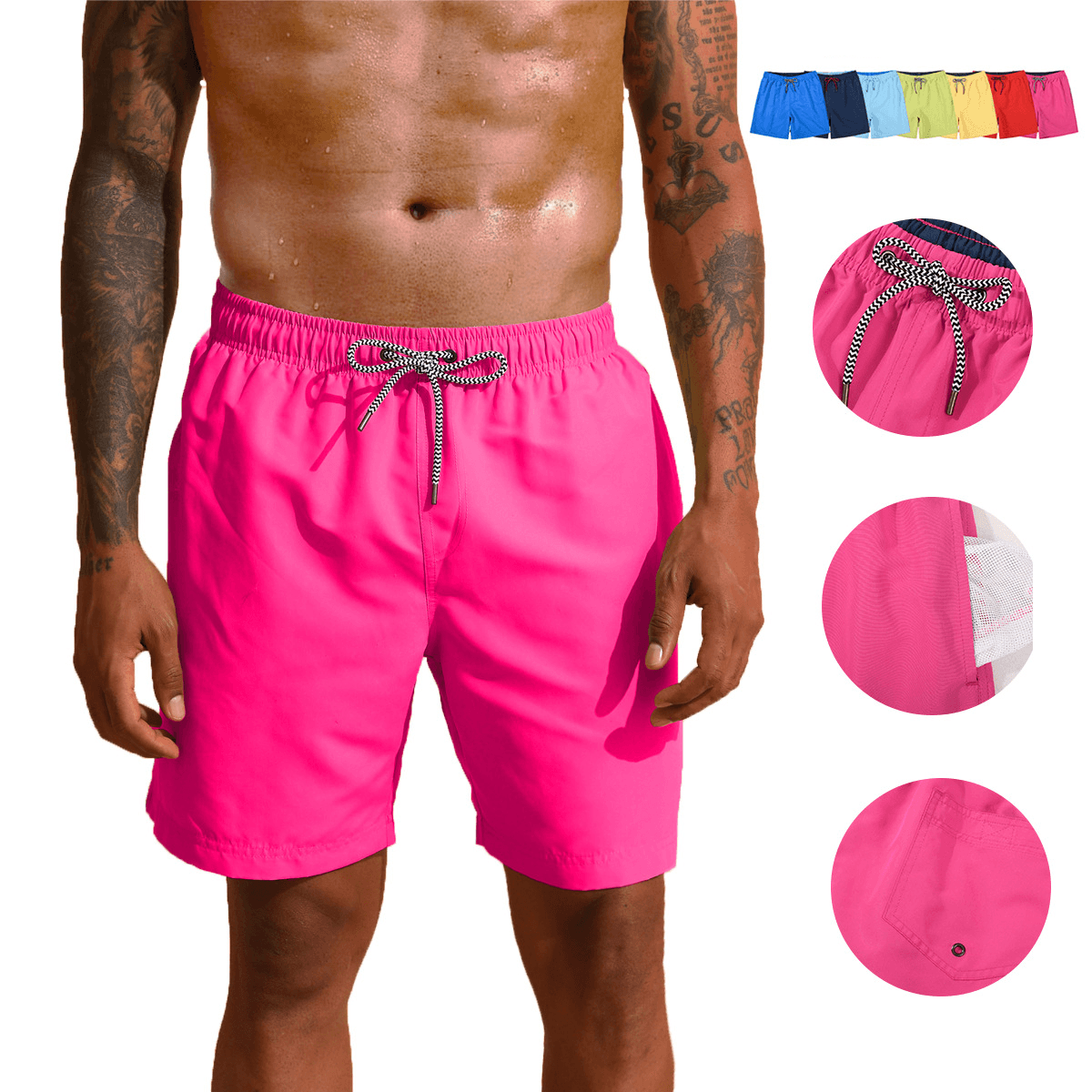 Men's Clothing Solid Color Lined Swimming Trunks Men's Anti Embarrassment Swimming Trunks Loose Quick Drying Drifting Water