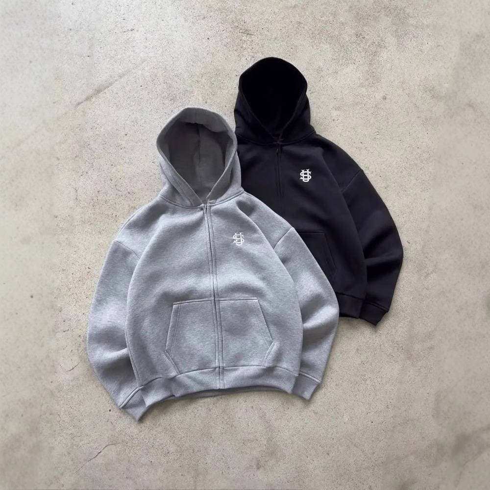 Men's Clothing Retro Letter Printed Hooded Sweatshirt Women's Personality Zipper Cardigan Loose Casual Jacket