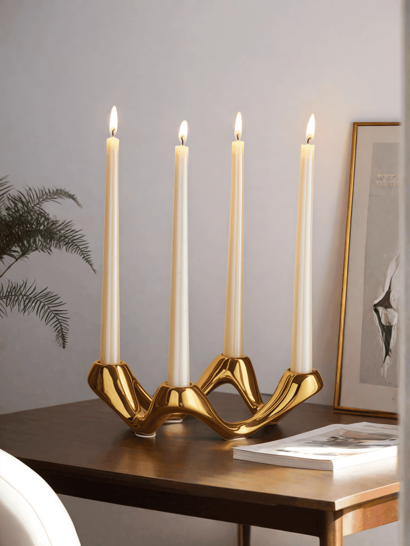 1pc High-end Design Four-hole Ceramic Candle Candle Holder Is Suitable For High-end Style Scene Ornament Candle Holder