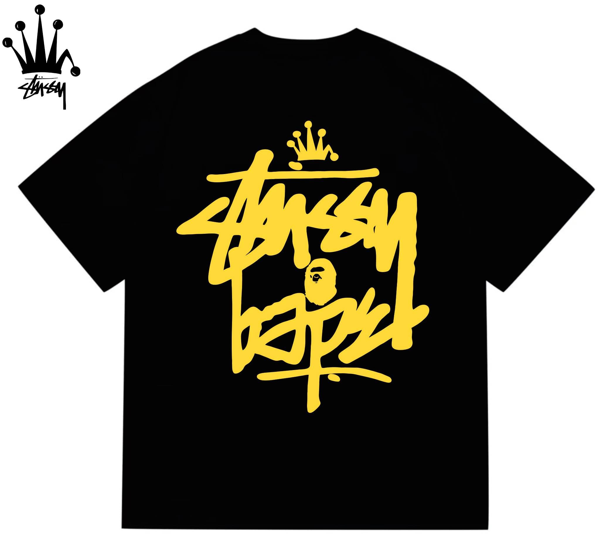 Stussy&Ape Co Branded Crown Logo Letter Ape Pattern Printed Cotton Short Sleeved T-shirt For Men And Women