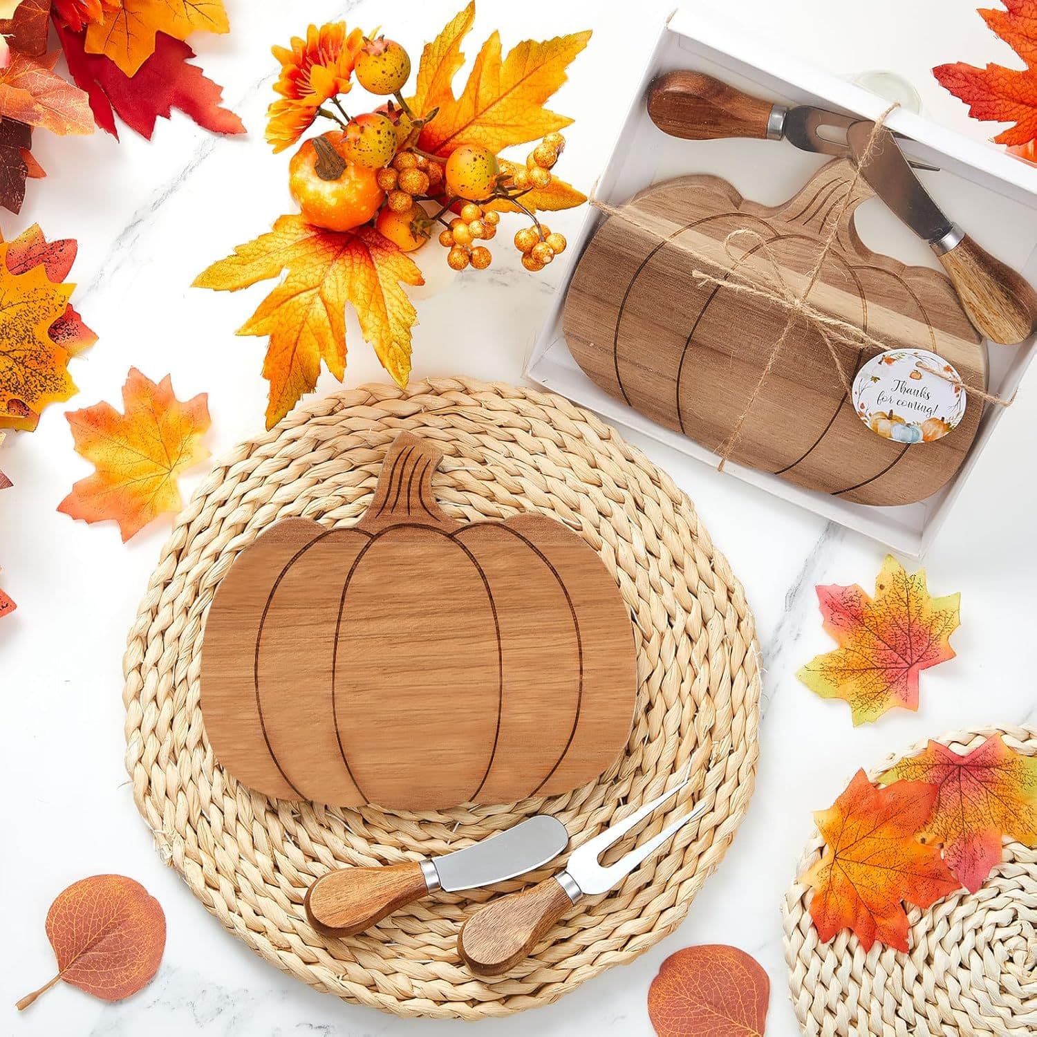 Wooden Pumpkin Tray - Handcrafted Thanksgiving & Halloween Cheese Board - Unique Party Decor With Rustic Charm