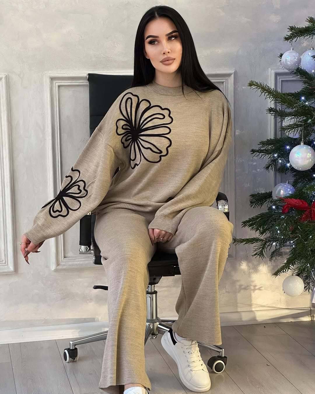 Women's Clothing Plus Size Women's Autumn And Winter Suits New Style Outer Wear Thickened Vest Knitted Sweater Wide Leg Pants Three Piece Suit