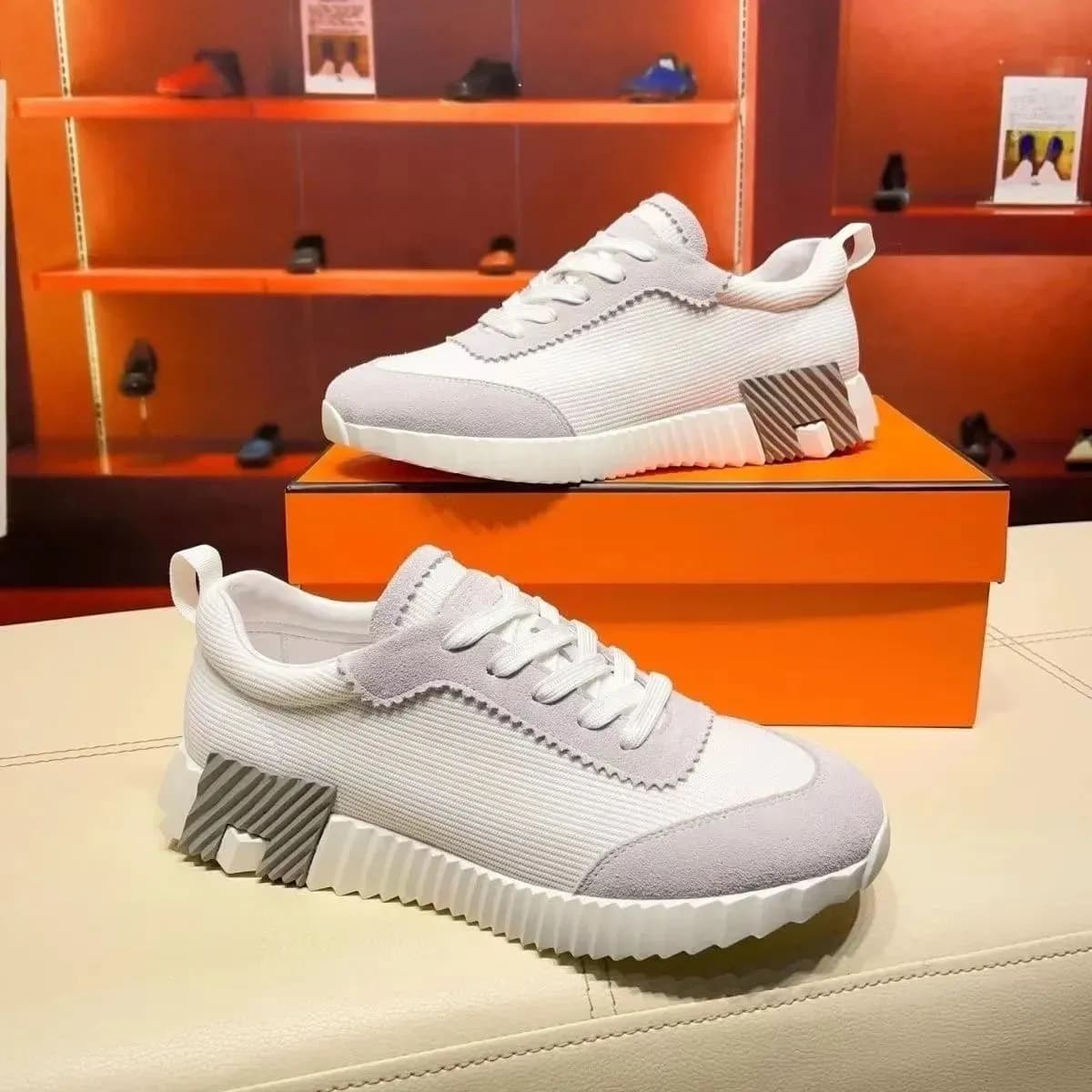 Baskets montantes de marque H pour homme, style décontracté, en cuir et mesh, à lacets, style running.