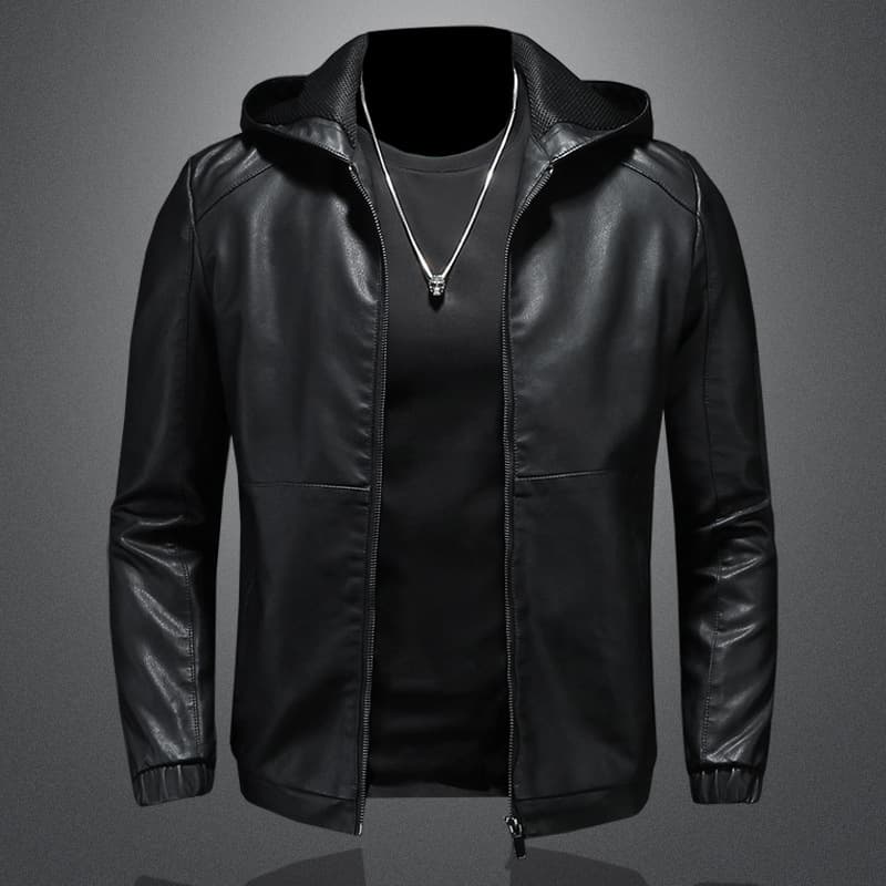 Men's Clothing Leather Jacket Men's Autumn And Winter New Casual Hooded Jacket Handsome Motorcycle Suit Black Slim Men's Jacket