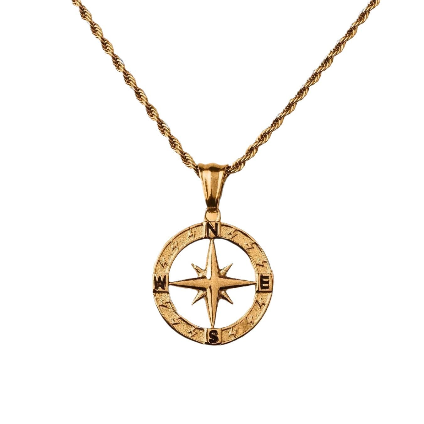 Men's Jewelry Stainless Steel Compass Round Necklace Hip Hop Style Trend Compass HIPHOP Hip Hop Pendant Titanium Steel Twist Chain