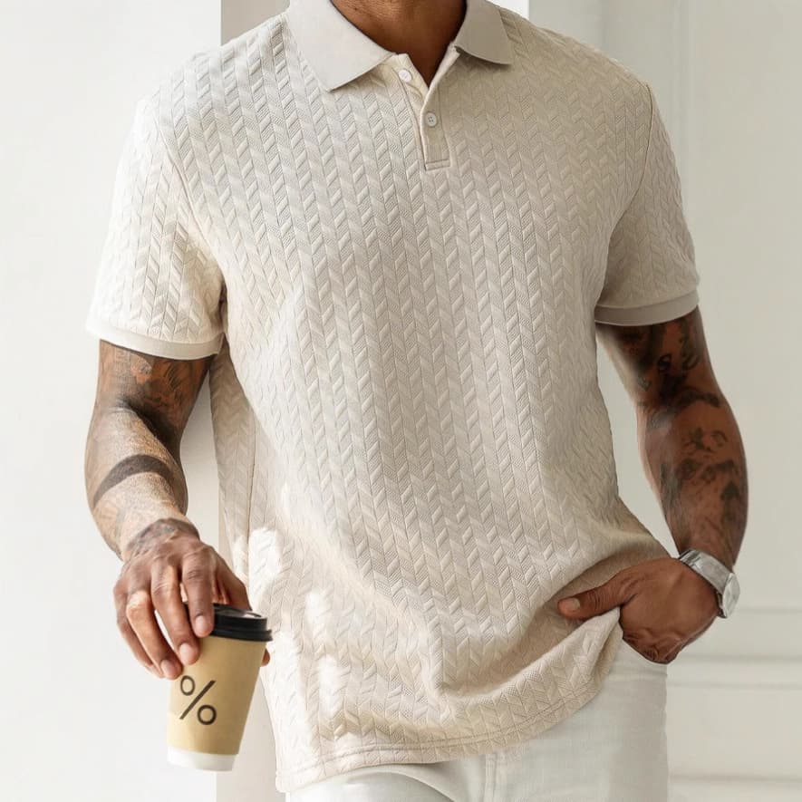 Men's Clothing Summer Men's Fashion Casual All Match Round Neck Short Sleeve Texture Polo Shirt Tops