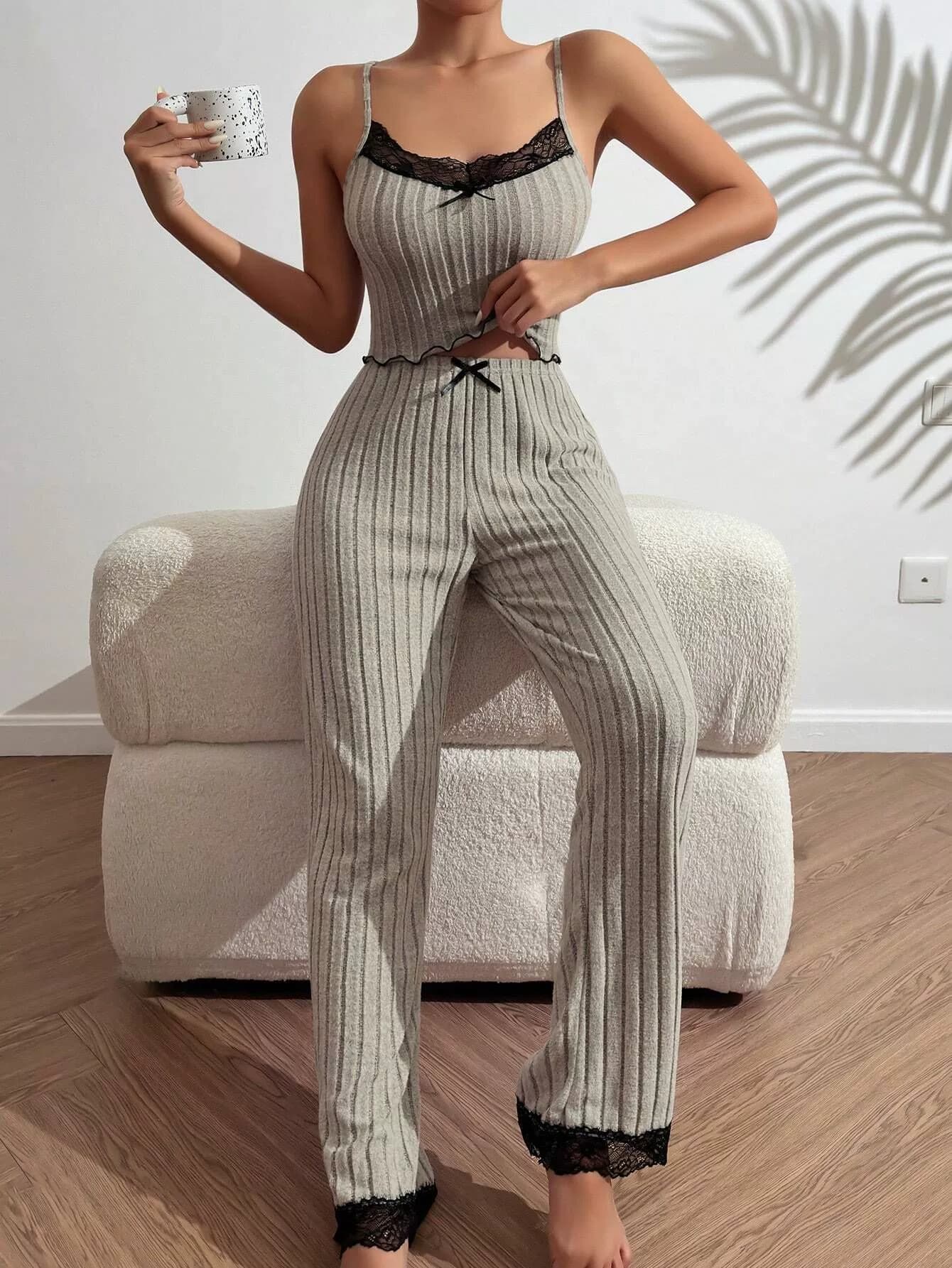 Ensemble pyjama printemps-été femme, débardeur, t-shirt et pantalon, 2 pièces, ample, tenue d'intérieur, pyjama de nuit